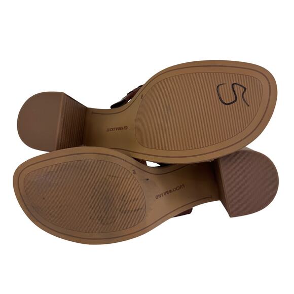 LUCKY BRAND SERENAY LEATHER BLOCK HEELED SANDALS IN BROWN NWOB WOMEN'S SIZE 8 - Picture 10 of 14